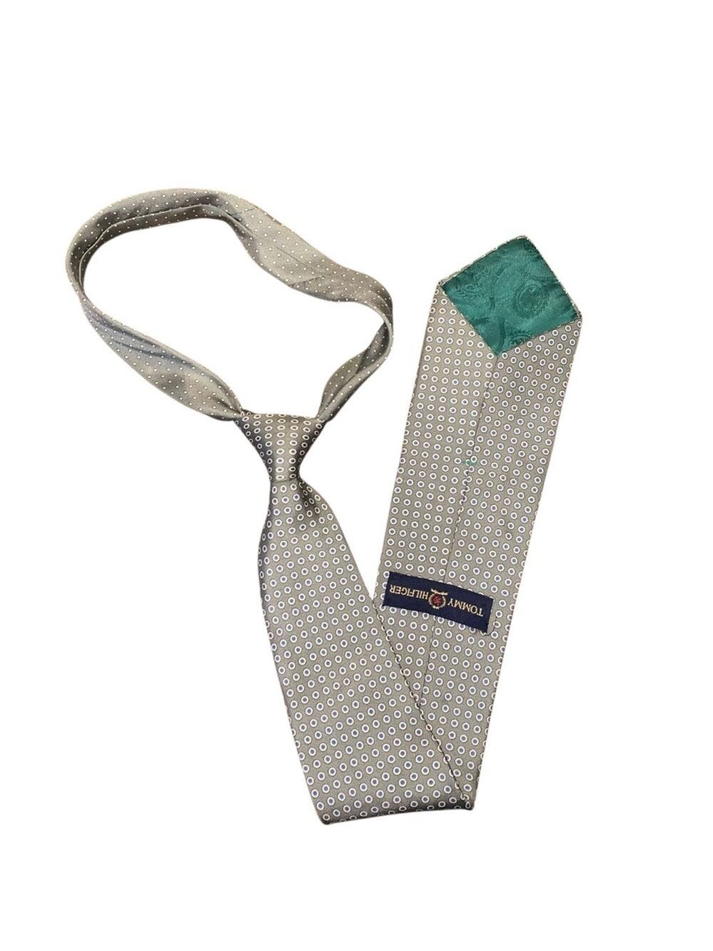 Tommy Hilfiger Men’s Silk Tie Gray Green 3.5” Classic Necktie Business Formal